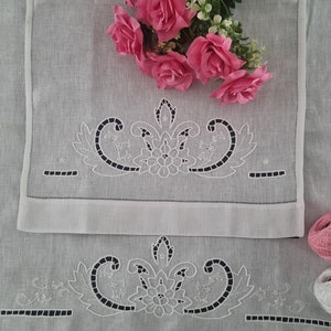 Hand embroidered Bellavia linen towels with lavender flower embroidery