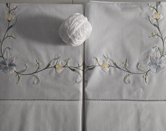 Complete set of embroidered sheets in pure percale cotton, very high quality sheet cotton