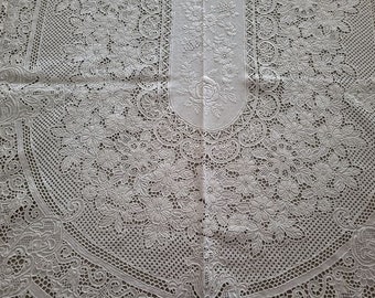 Nappe Ancienne x12 en pur lin entièrement brodée à la main