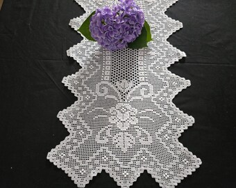 Runner with Crochet embroidery 35 x 150 cm embroidered runner Crochet