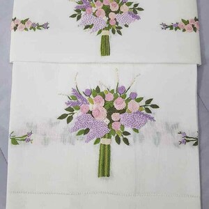 Prestigious 1+1 pure linen towels with satin stitch embroidery handmade towel