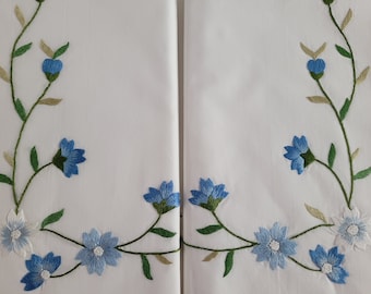 Cotton Percale sheet with satin stitch embroidery and silver thread finishes by hand sheet cotton