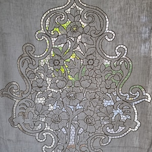 Very precious curtain in pure Bellora linen with hand carving embroidery 245 x 310 cm curtain linen