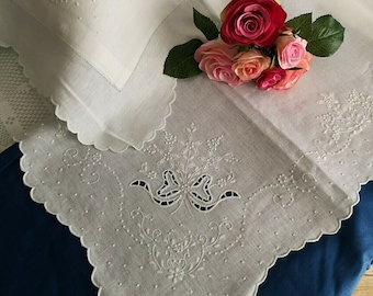 Spectacular pure linen sheet with hand carved love knot embroidery. Sheet linen