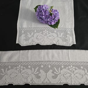 1+1 hand embroidered towel set in Sicilian style, pure linen, Bellora towel handmade