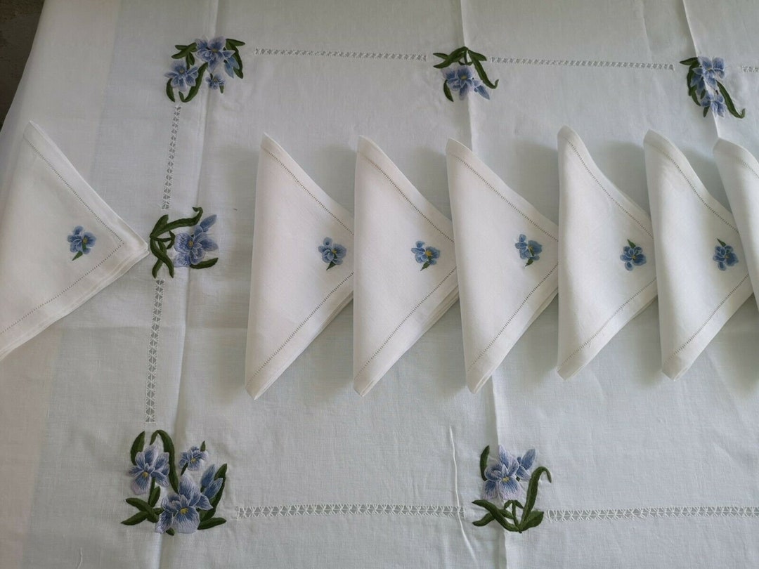 Nappe En Pur Lin Blanc X12 - Broderie Gigliuccio Et Punto Peint Main - NEUF