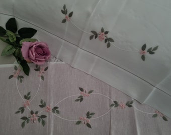 Pure linen sheet with Punto Vapore embroidery by hand sheet handmade