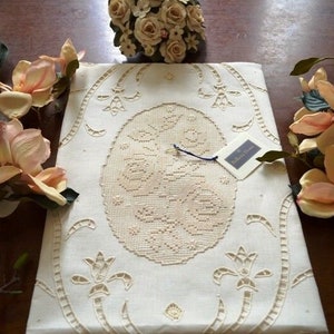 Curtain in pure linen with hand embroidered Filet 60 x 240 cm curtain linen Ecru&#39; color