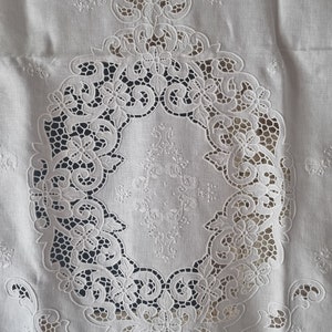 Very precious curtain in pure Bellora linen with hand carving embroidery 215 x 300 cm curtain linen