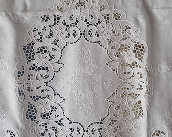 Very fine curtain in pure Bellora linen, hand-cut embroidery, 215 x 300 cm curtain linen