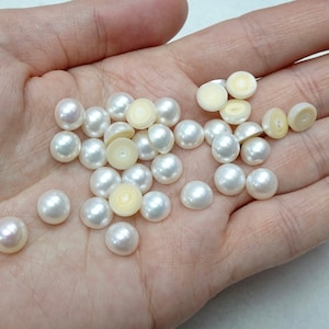 Half Pearl Cab Freshwater 7.5-8mm Genuine Pearl - Natural Color - Excellent Luster - Jewelry Making - 1 Half Pearl