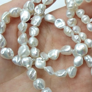 Keshi Shape Freshwater Pearl Strand 6mm, 7mm, 8mm - Excellent Luster - High Quality - Genuine Cultured 16 inch Length - Perfect for Jewelry