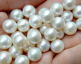 Round Freshwater Pearl 9.5mm-10mm, Medium Luster, Clean Skin - Natural Color Ivory -  Jewelry Quality - 1 Pearl
