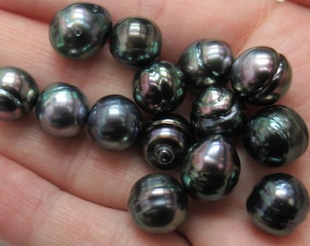 South Sea Tahitian Pearl INTENSE Natural Peacock Colors 8mm-12mm, Circle&#39; Pearl, High Quality, Genuine Pearl - 1 Piece
