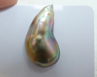South Sea Tahitian Baroque 11mm-12mm, Natural Pistachio and Peacock Overtones, Excellent Luster, Undrilled, Genuine Tahitian Pearl