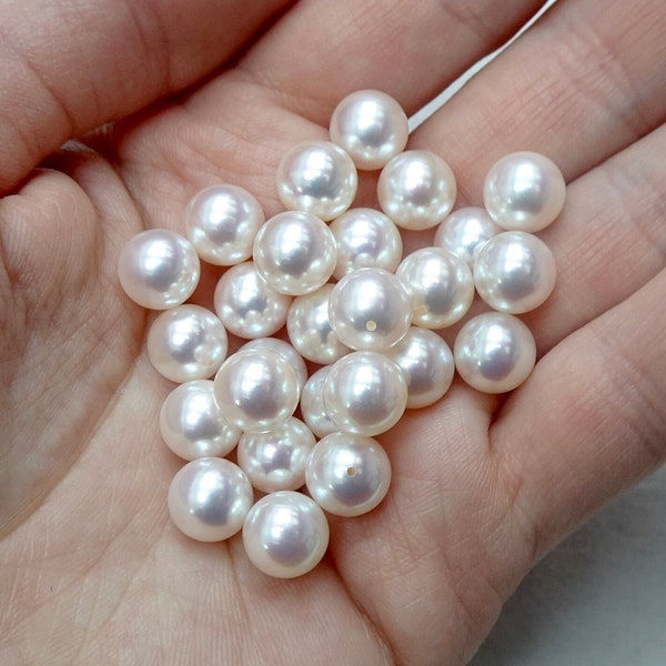 Japanese Akoya Pearl 4mm to 9.5mm, Half-Drilled, Perfectly Round, High Luster, Genuine Cultured Saltwater Pearl, AAA-AAAA - 1 Piece