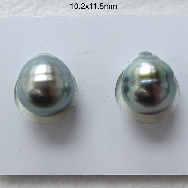 South Sea Tahitian Baroque Pearl Pair 10mm-11mm, Natural Purple or Teal Color, Excellent Luster, Genuine Pearls, Undrilled