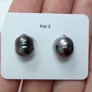South Sea Tahitian Baroque Pearl Pair 8mm-9mm, Natural Dark Peacock Colors, Excellent Luster, Genuine Pearls, Undrilled - 1 Pair