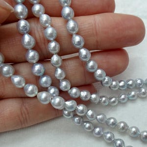 SILVER BLUE AKOYA Pearls 5mm-5.5mm - Natural Color - Semi-Baroque Shape - High Luster - Jewelry Making and Beading - 1 Strand 16 Inch