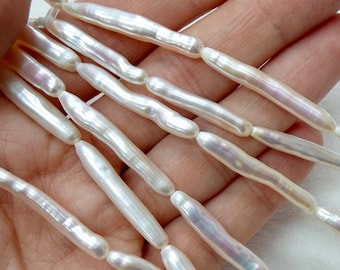 HIGH LUSTER Stick Pearl Strand 16&quot; Length - High Quality - Genuine Freshwater Pearls - Natural Color - Beading and Jewelry - 1 STRAND