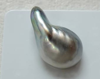 Fun Shape South Sea Tahitian Baroque Pearl 12.9x13.3mm Natural Grey and Silver Colors High Quality Organic Shape - Undrilled