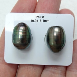 South Sea Tahitian Baroque Pearl Pair 10mm-11mm, Natural Dark Peacock Colors, Excellent Luster, Genuine Pearls, Undrilled