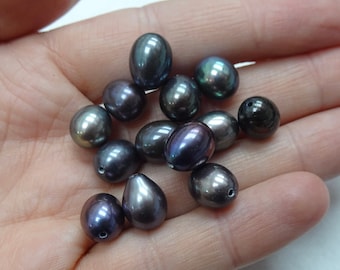 Freshwater Drop-Shape 8mm-8.5mm Treated Color, Half-Drilled, Genuine Pearl Beads, Jewelry Making- 1 Piece