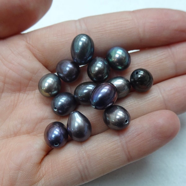 Freshwater Drop-Shape 8mm-8.5mm Treated Color, Half-Drilled, Genuine Pearl Beads, Jewelry Making- 1 Piece