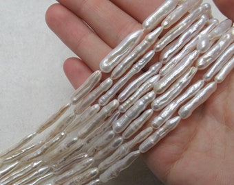 Freshwater White Pearl Stick Strand 4mm-5mm High Quality, Long Shape, Genuine Pearl  16" length Natural Metallic Color Excellent Luster