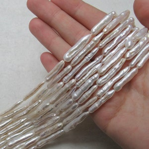 Freshwater White Pearl Stick Strand 4mm-5mm High Quality, Long Shape, Genuine Pearl  16" length Natural Metallic Color Excellent Luster