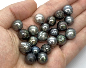 8mm-16mm South Sea Tahitian Pearl Natural Dark and Peacock Colors Circle' Pearl High Quality Exotic Genuine Pearl - Full / Half / Undrilled