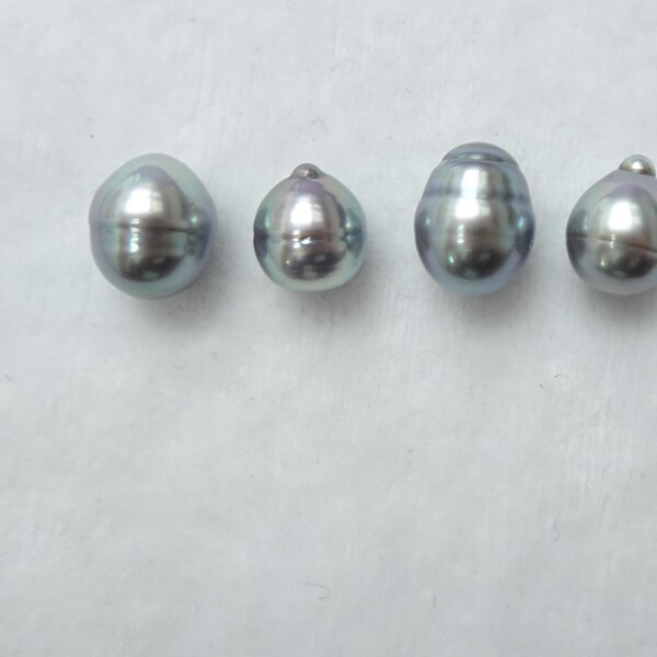 SILVER BLUE TAHITIAN Natural Color - Set of 5 Tahitian Pearls 9mm-10mm - Excellent Luster - Silver Undertone Perfect for Jewelry Making