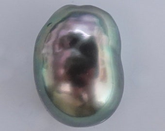 Vibrant Green Tahitian Baroque Pearl 12.9x18mm, Excellent Luster, High Quality, Genuine Pearl, Full-Drilled