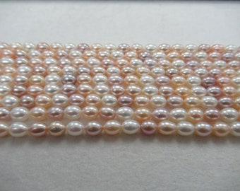 Freshwater Pearl Strands multi-color 6-6.5mm oval shape High Quality Genuine Pearl strands Pink, Peach, White