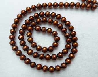 Freshwater Round Treated Color Chocolate 5-5.5mm and 6-6.5mm, High Quality, Genuine Pearls, Excellent Luster, 16" Length