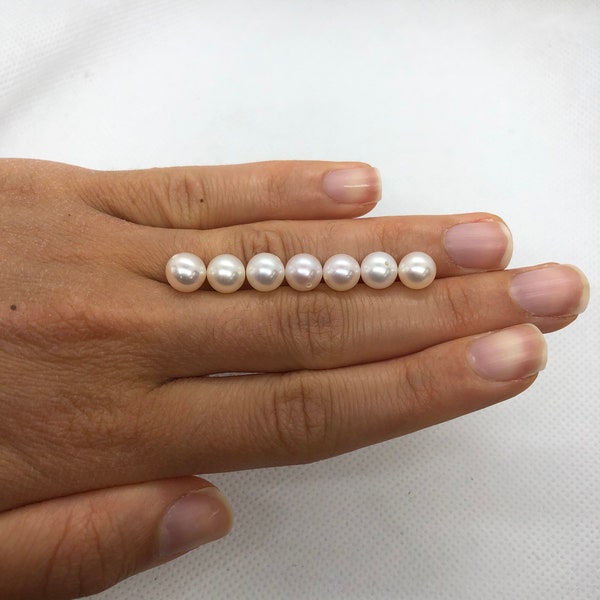 Chinese Freshwater 7-7.5mm Fine Quality White Half-Drilled Pearls  Genuine Pearl Beads
