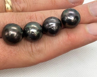 South Sea Tahitian 14-15mm round semi-circle pearls dark and peacock color good luster pearl bead