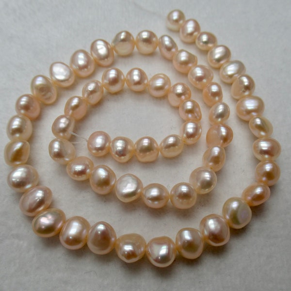 Freshwater Peach Baroque Pearl Strand 7mm-8mm, Natural Peach Color, High Luster, High Quality, 16"- 1 Strand