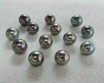 3/4 CUT Tahitian Pearl 8mm-9mm, Round and Drop Shape with Shaved Bottom, Natural Colors, Excellent Luster, Undrilled, Jewelry Making
