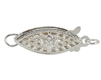 Sterling Zilver .925 Vishaak filigraan sluiting voor Parel of andere kralenkettingen 6x16mm parel sluiting - Rhodium Plated