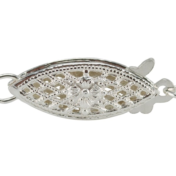 Sterling Silber .925 Fishhook filigraner Verschluss für Perlen oder andere Perlenketten 6x16mm Perlenverschluss - Rhodium Plated