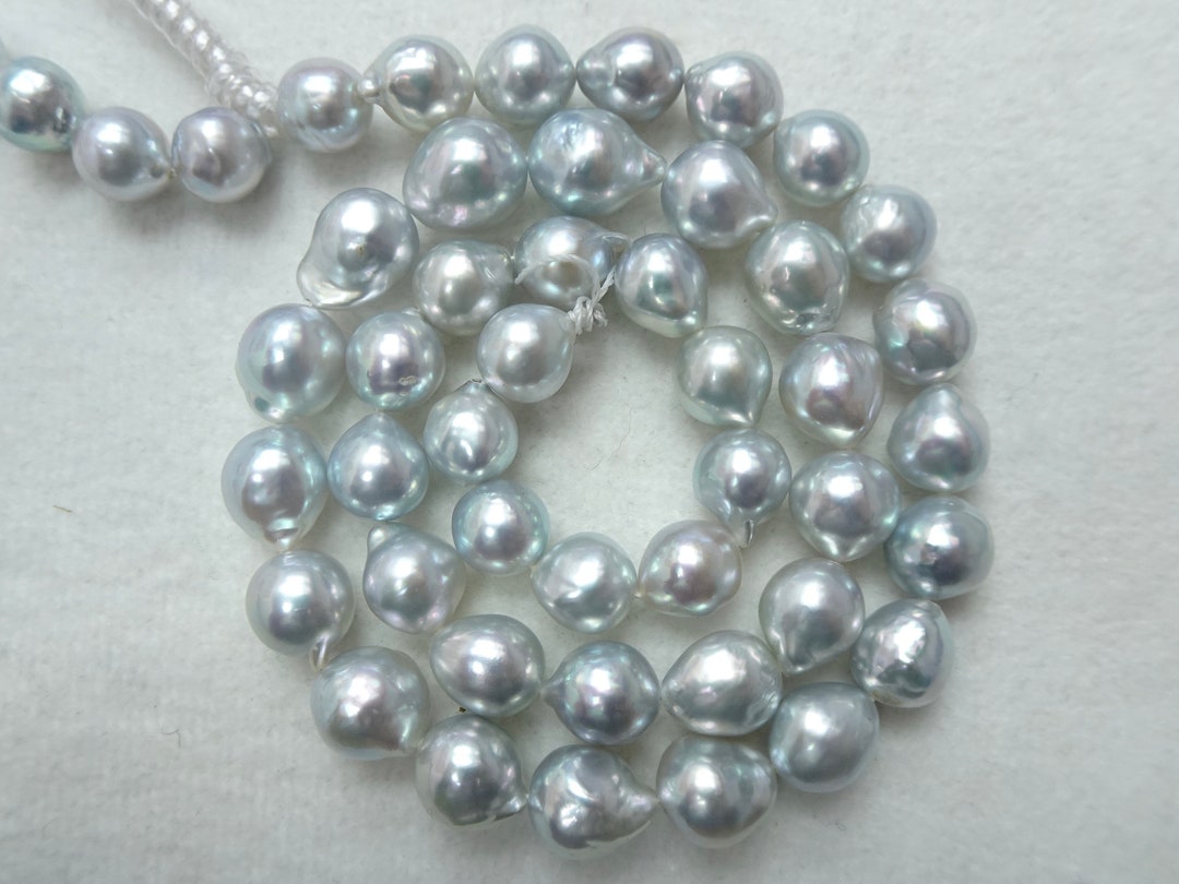 Japanese Blue Akoya Pearl Strand 8mm9mm, High Luster, Baroque Shape
