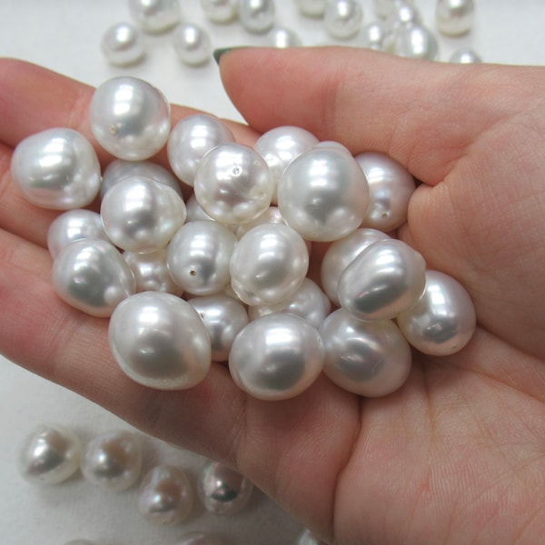 Australian South Sea White Oval/Drop Shape Pearl Bead High Quality Genuine Pearl Full-Drilled 10mm-13mm Excellent Luster
