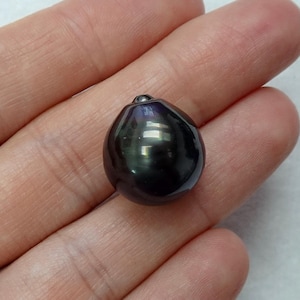 Large Tahitian Dark Pearl 15.2x16.5mm - Natural Dark Color - Full Drilled - Genuine Tahitian Pearl - Perfect for Jewelry Making