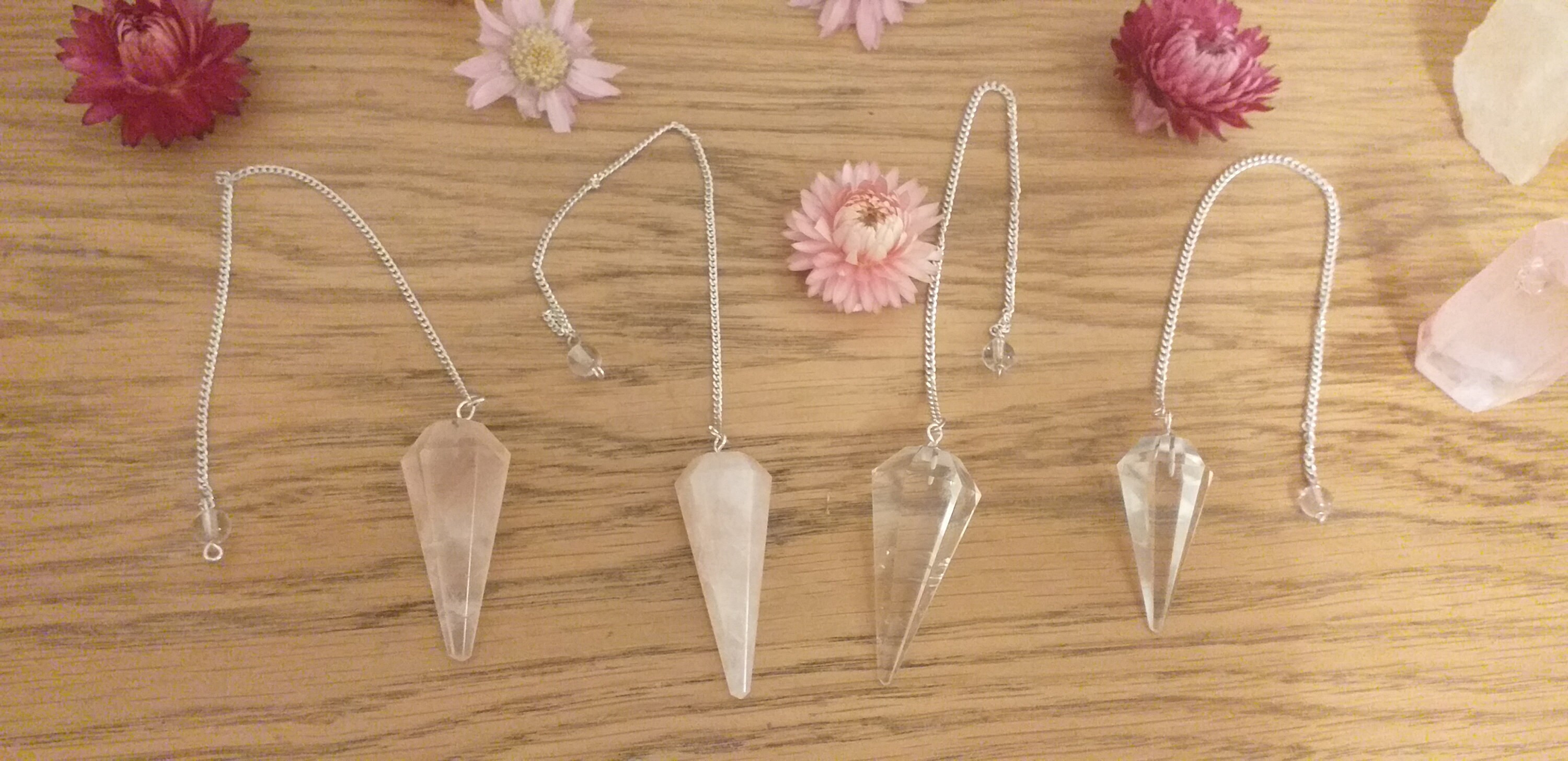 Pendules Quartz Rose et Cristal de Roche