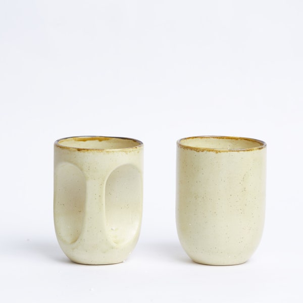 Mud Mug Coffee Tea Cups | Set of Two | Stoneware | Anatolian Handmade | Houseware | Housewarming Gift | Pottery | Vintage Glass | Poshipo |