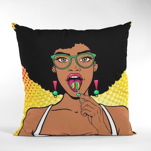 Pop Art Pillow: Retro Comic Book Style Cushion Cover, Colorful Graphic Throw Pillow Cover, Vintage Home Decor and Gift 16x16