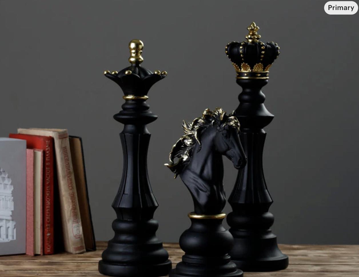 Set of 3 Chess Piece Statues | Knight,queen,king | Chess Decor for Home ...