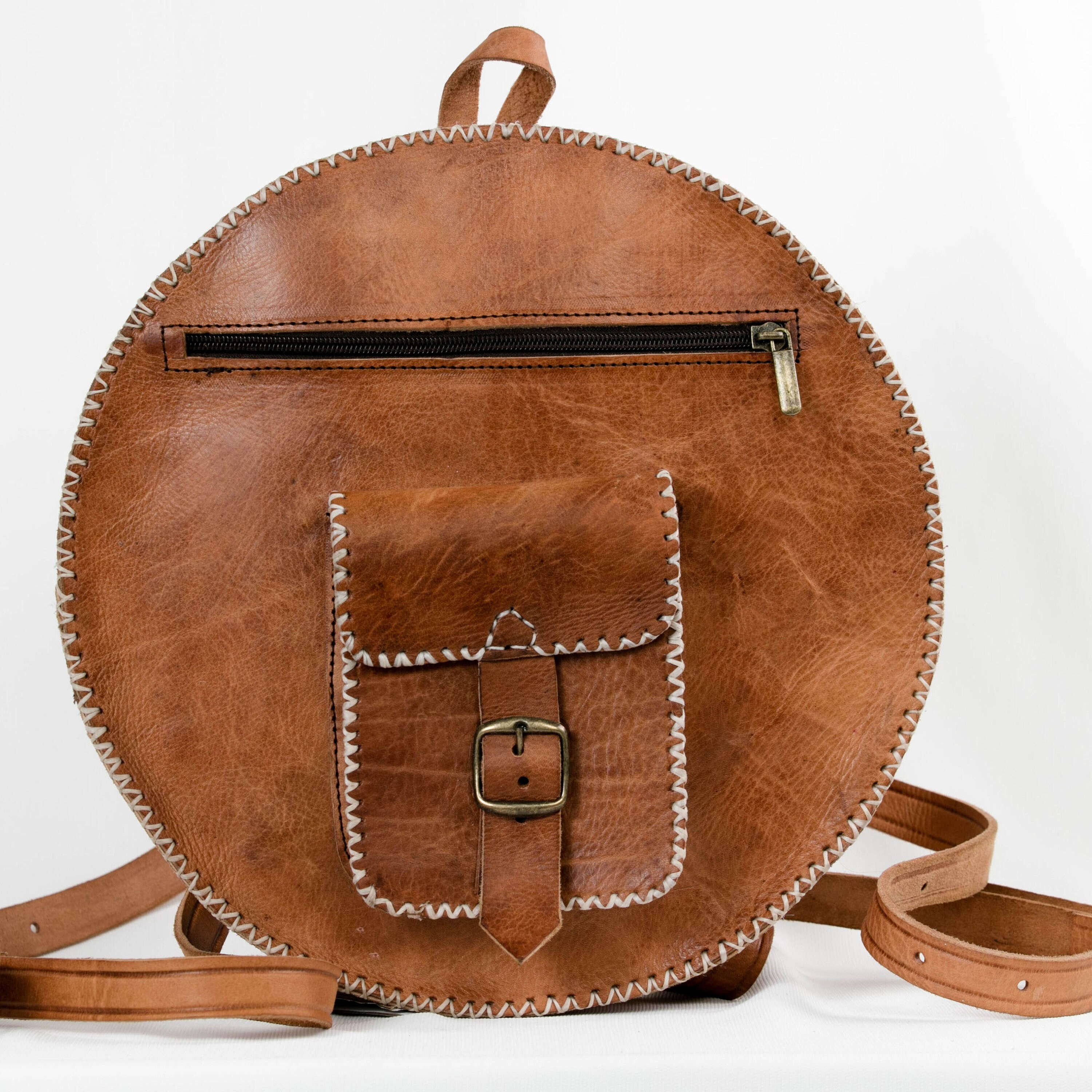 round leather backpack