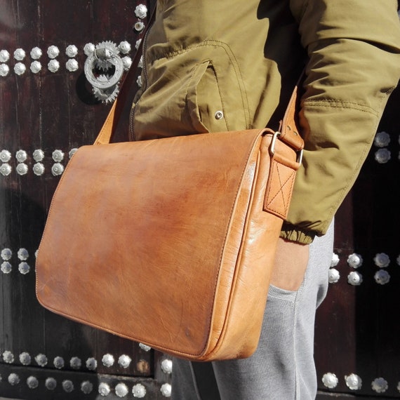 Leather Laptop Bag Vintage Leather Handbag Briefcase Etsy